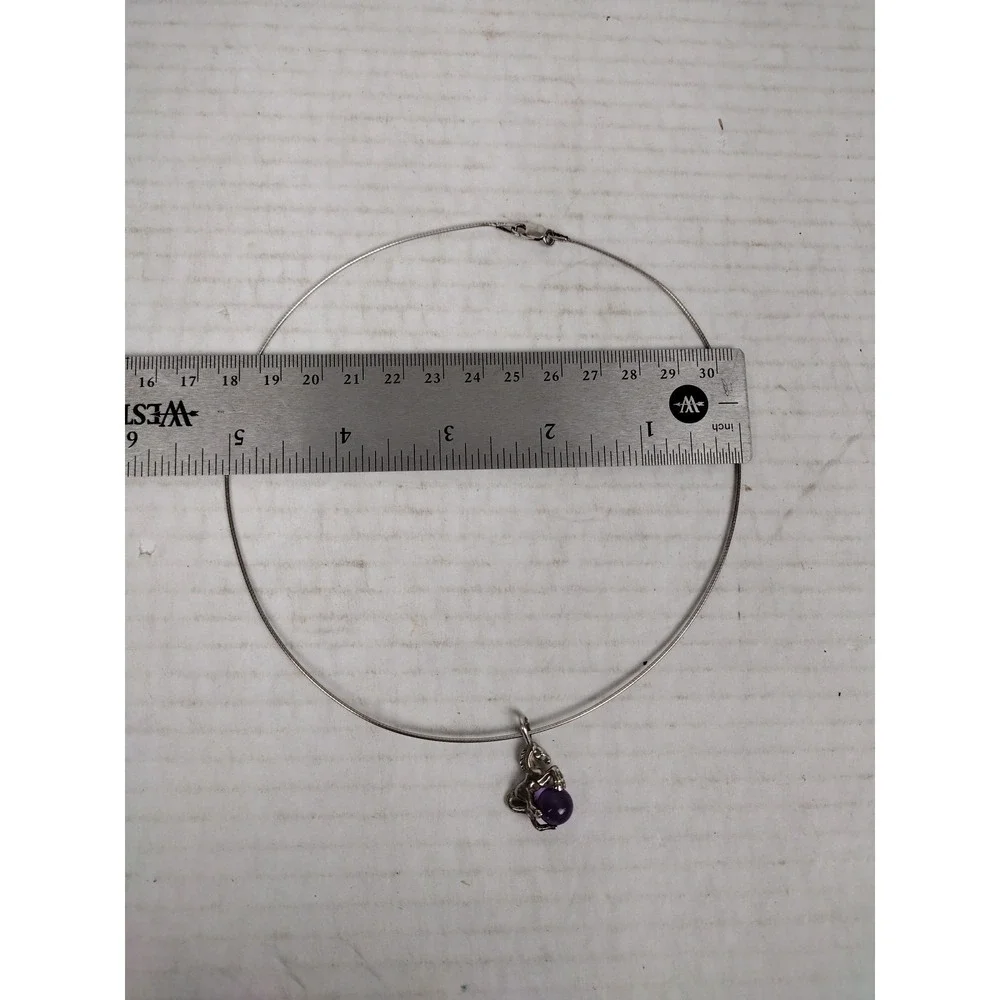 925 Sterling Silver Dyed Purple Agate Rearing Horse CHILD'S Choker Necklace